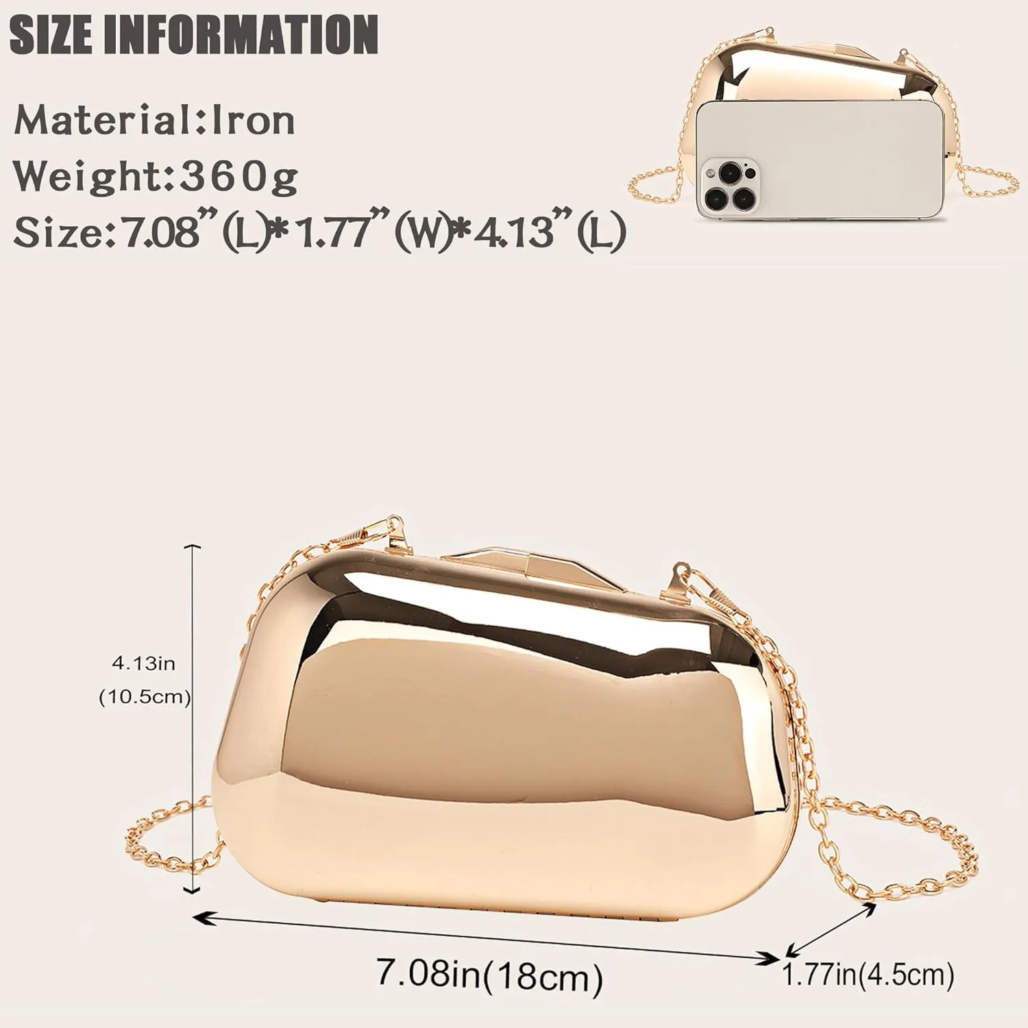 Clutch Purse for Women Metallic Evening Bag Acrylic Shell Handbag With Chain for Wedding Party Prom