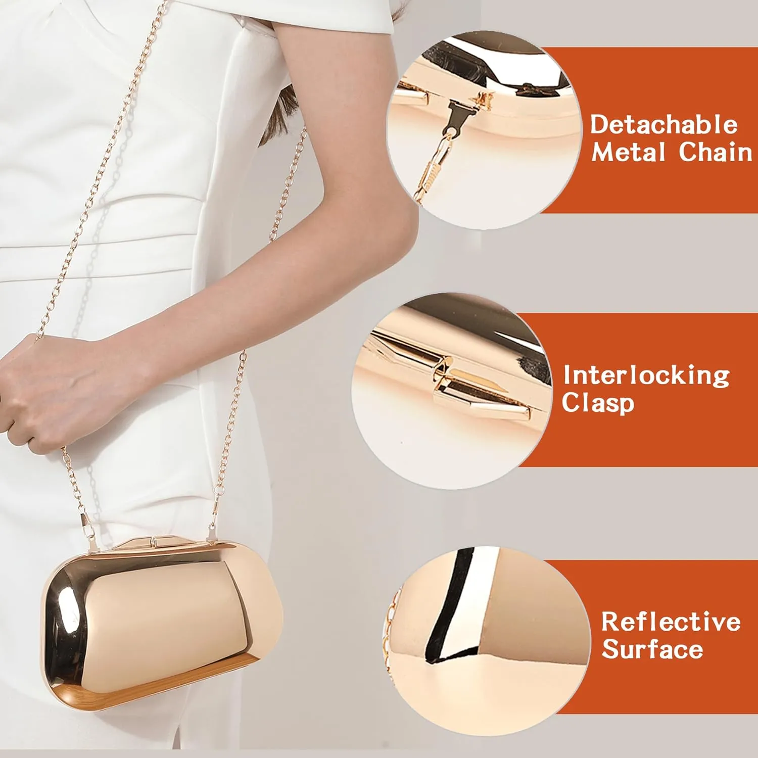 Clutch Purse for Women Metallic Evening Bag Acrylic Shell Handbag With Chain for Wedding Party Prom