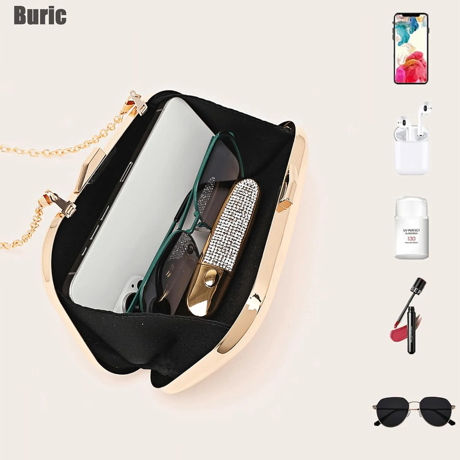 Clutch Purse for Women Metallic Evening Bag Acrylic Shell Handbag With Chain for Wedding Party Prom