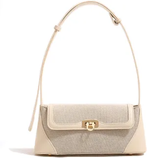 Clutch Shoulder Bag Small for Women PU Leather Canvas Mini Tote Handbag Purse with Buckle Closure