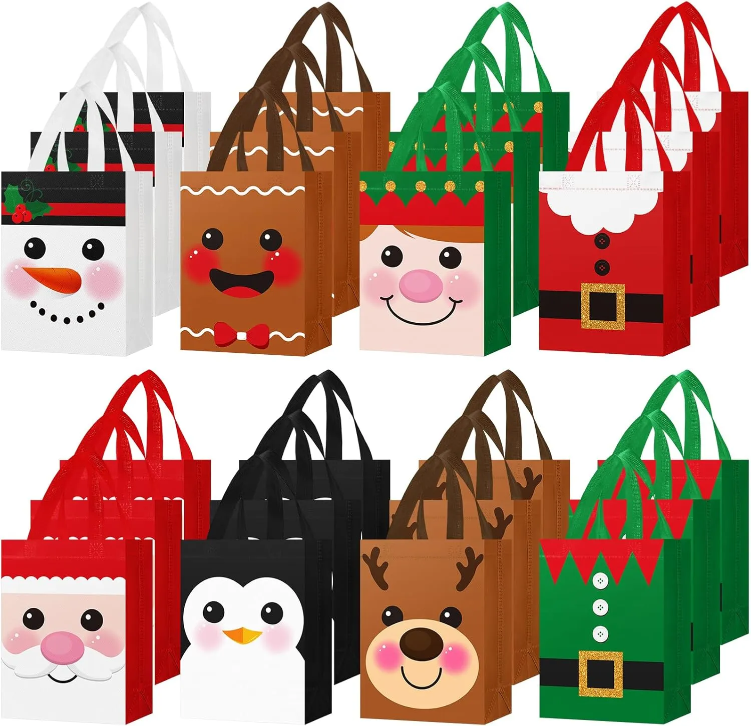 Clysee 24 Pcs Christmas Gift Bags with Handles 10 x 8 x 4 Inch Reusable Christmas Bags Multifunctional Non Woven Christmas Gift Doll Bags Wrapping Christmas Party Favors for Holiday Xmas Gifts
