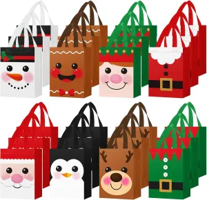 Clysee 24 Pcs Christmas Gift Bags with Handles 10 x 8 x 4 Inch Reusable Christmas Bags Multifunctional Non Woven Christmas Gift Doll Bags Wrapping Christmas Party Favors for Holiday Xmas Gifts