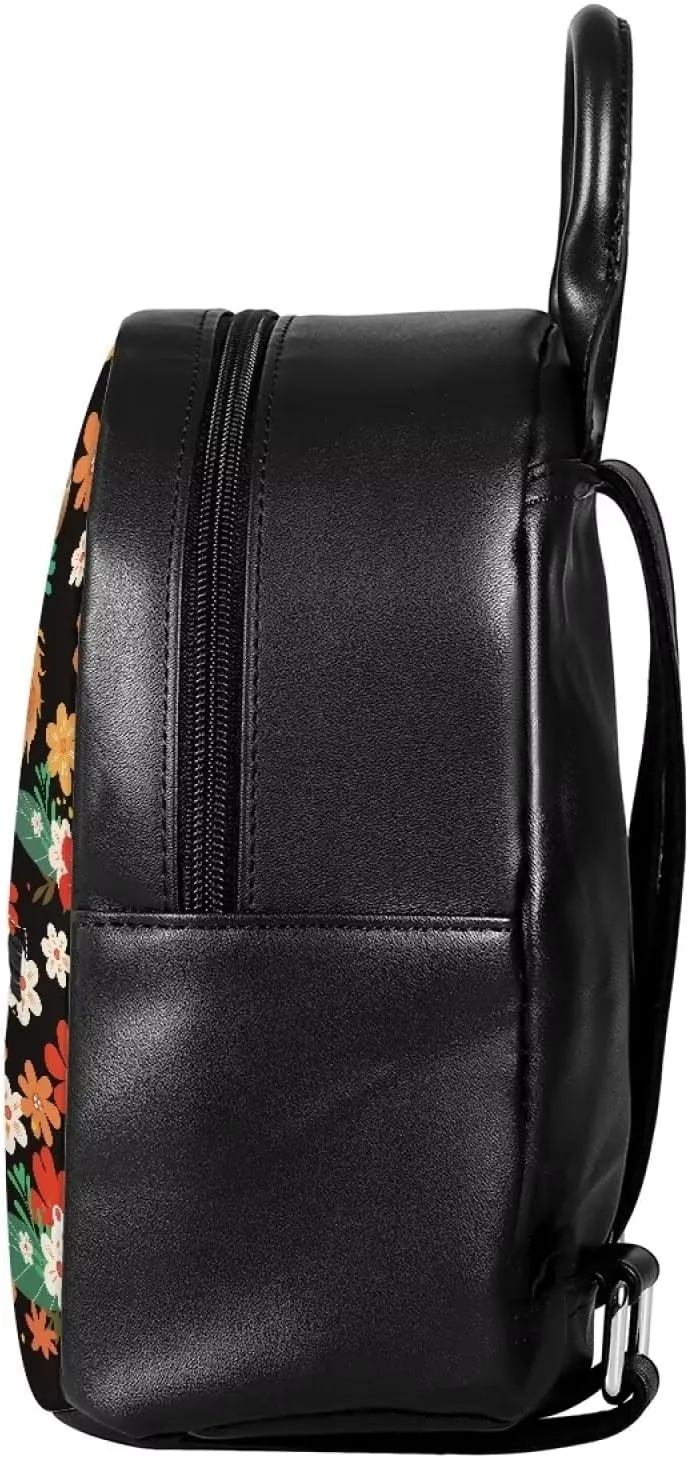 COEQINE Highland Cow Mini Backpack for Women Leather Tote Shoulder Bag with Front Zipper Bookbag for Travel Portable Shopping Bag Handbag with Handles