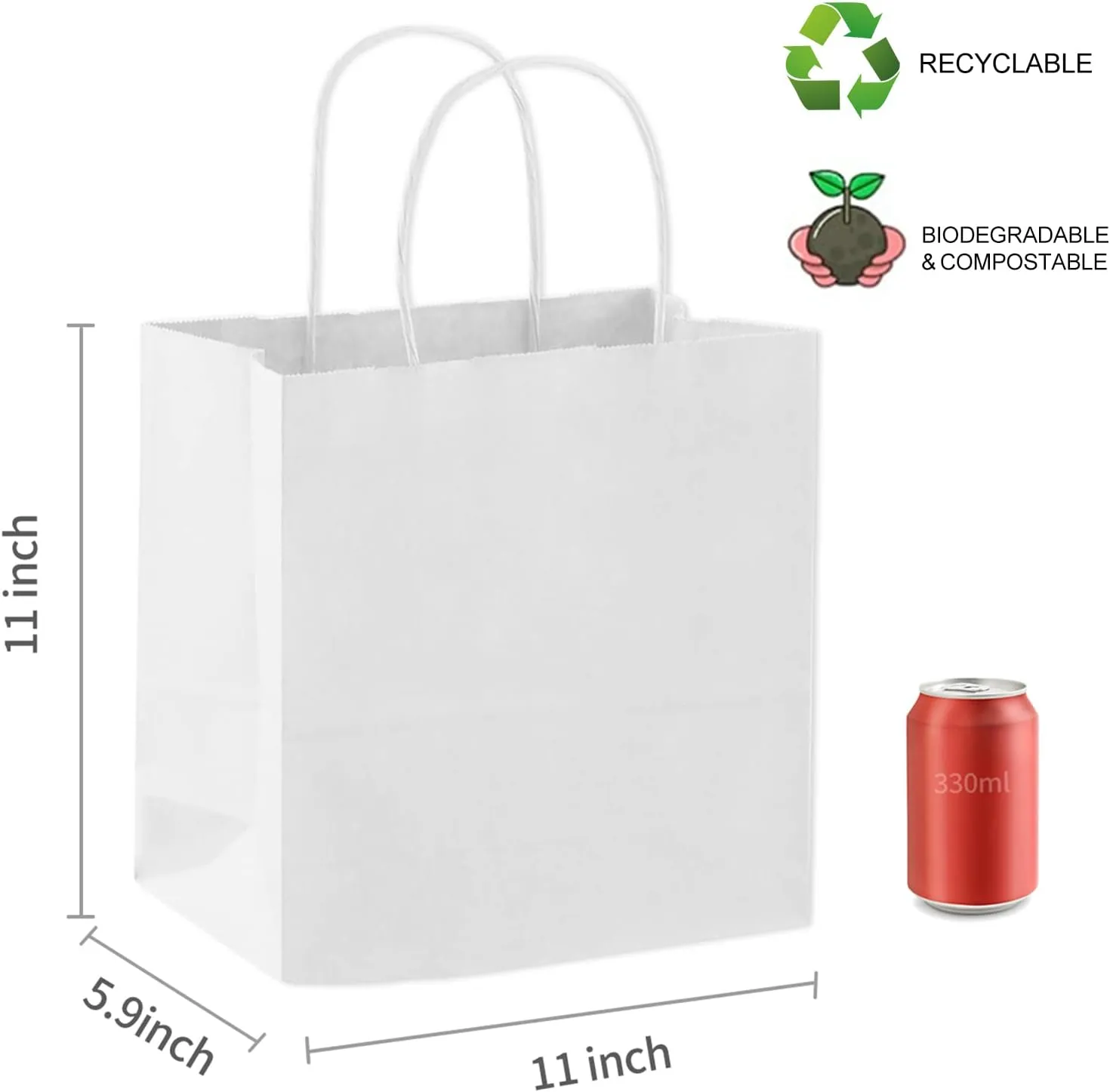 COGLARING 50Pcs White Gift Bags with Handles - 11x5.9x11 Inch Kraft Paper Bag Bulk for Weddings, Parties, Retail & Gift Wrapping - White Paper Bags