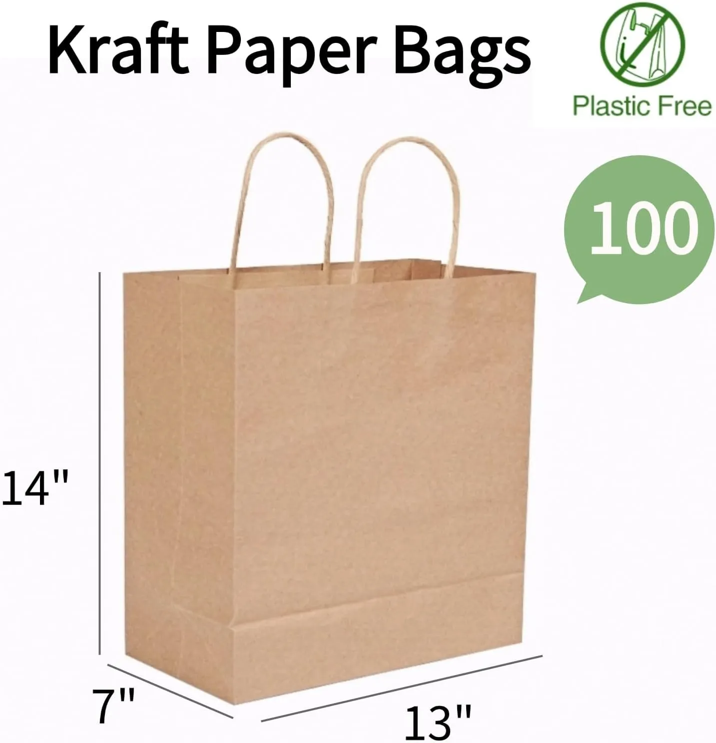 COGLARING Brown Gift Bags with Handles Bulk 100 Pack, 13x7x14 Inch for Shopping, Retail, Merchandise Packaging - Eco-Friendly Durable Paper Bags