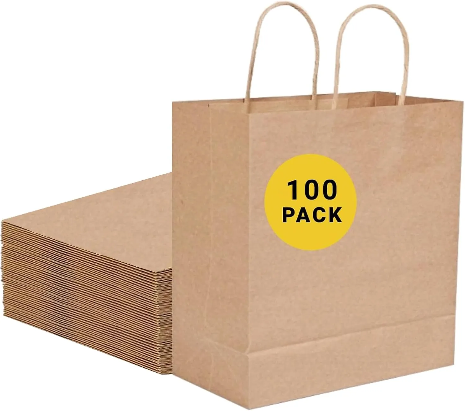COGLARING Brown Gift Bags with Handles Bulk 100 Pack, 13x7x14 Inch for Shopping, Retail, Merchandise Packaging - Eco-Friendly Durable Paper Bags