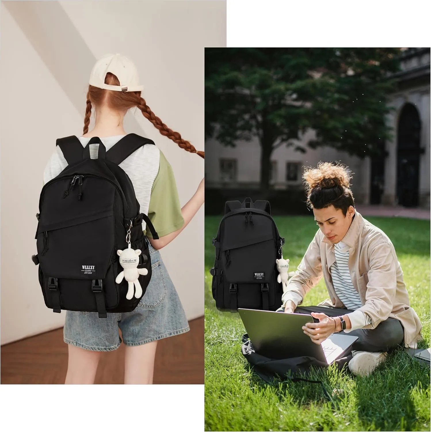 College Laptop Backpack for Men Women 15.6 Elementary Middle High School Book Bag For Teens Girls Boys Anti Theft Travel Backpacks Waterproof Casual Daypack Large Student Bookbags（Black-M）