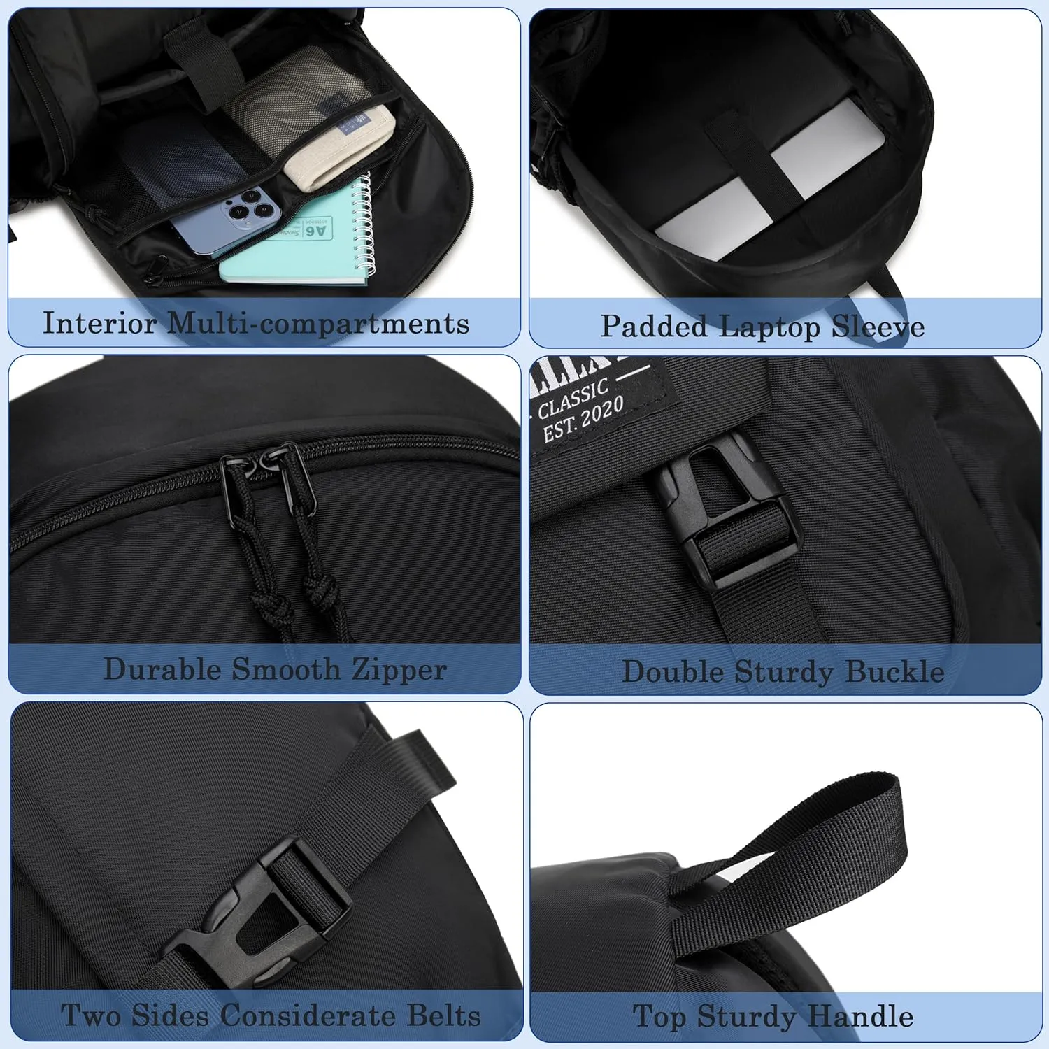 College Laptop Backpack for Men Women 15.6 Elementary Middle High School Book Bag For Teens Girls Boys Anti Theft Travel Backpacks Waterproof Casual Daypack Large Student Bookbags（Black-M）