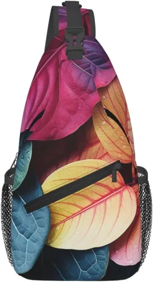 Coloful Plant Leaves Sling Bag Backpack For Men Cross Chest Bag Crossbody Shoulder Bag Travel Hiking Daypack