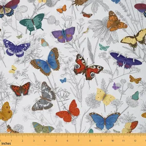 Colorful Butterfly Upholstery Fabric for Chairs, Dahlia Flower Fabric by The Yard, Wild Animals Floral Decor Fabric, Leaves Indoor Outdoor Fabric, Watercolor DIY Art Waterproof Fabric, 5 Yards