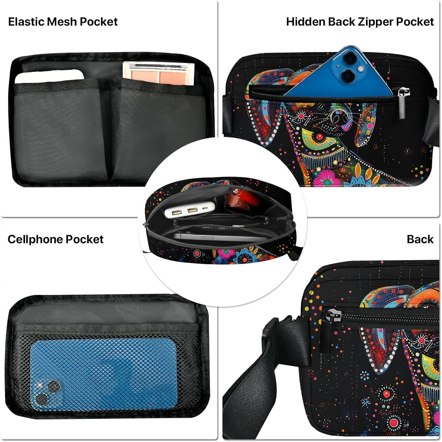 Colorful Dog Fanny Pack for Women Belt Bag Fashion Waist Bags with Adjustable Strap Waist Pack Traveling Waist Pouch Running Hiking Workout