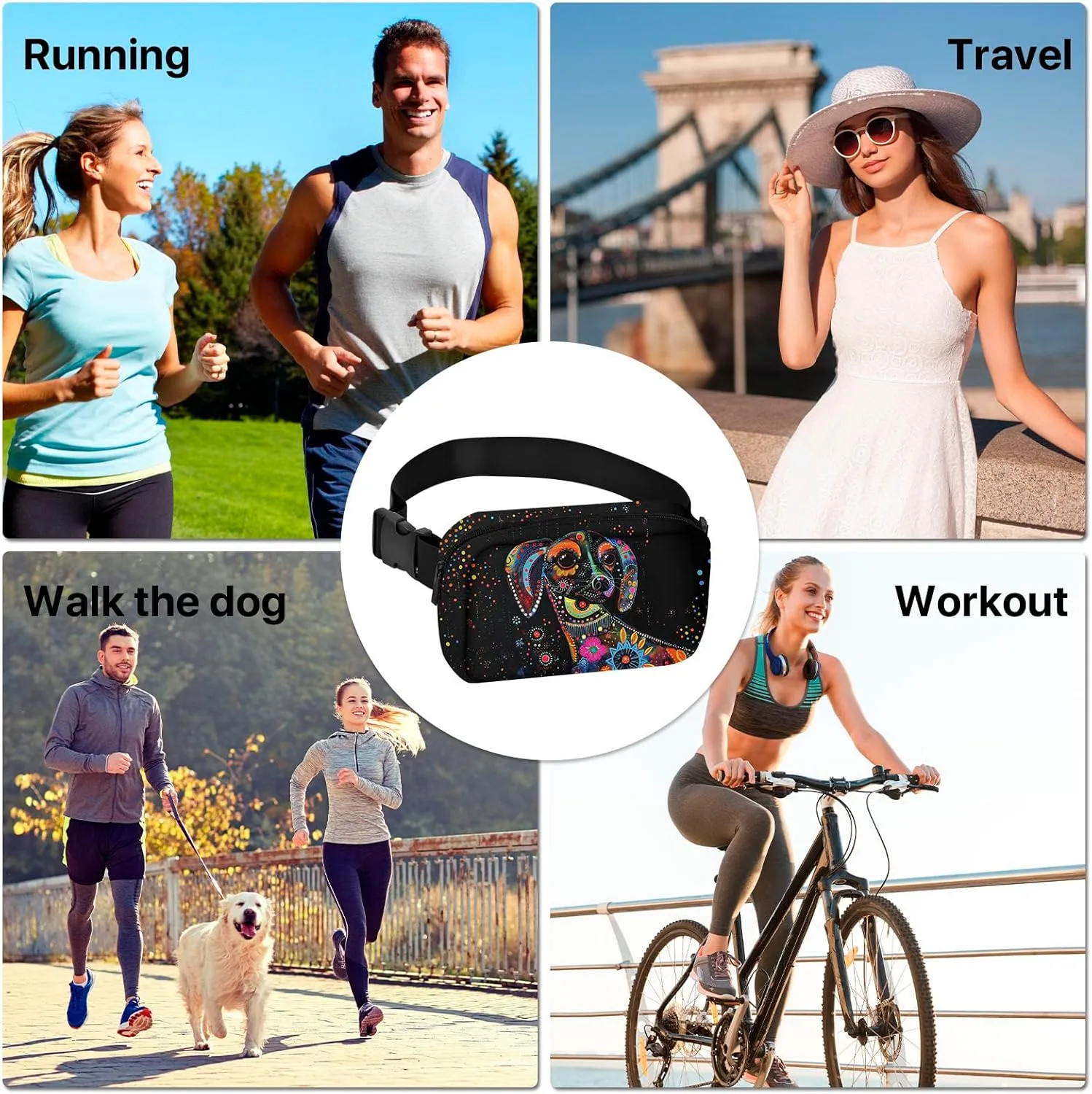 Colorful Dog Fanny Pack for Women Belt Bag Fashion Waist Bags with Adjustable Strap Waist Pack Traveling Waist Pouch Running Hiking Workout