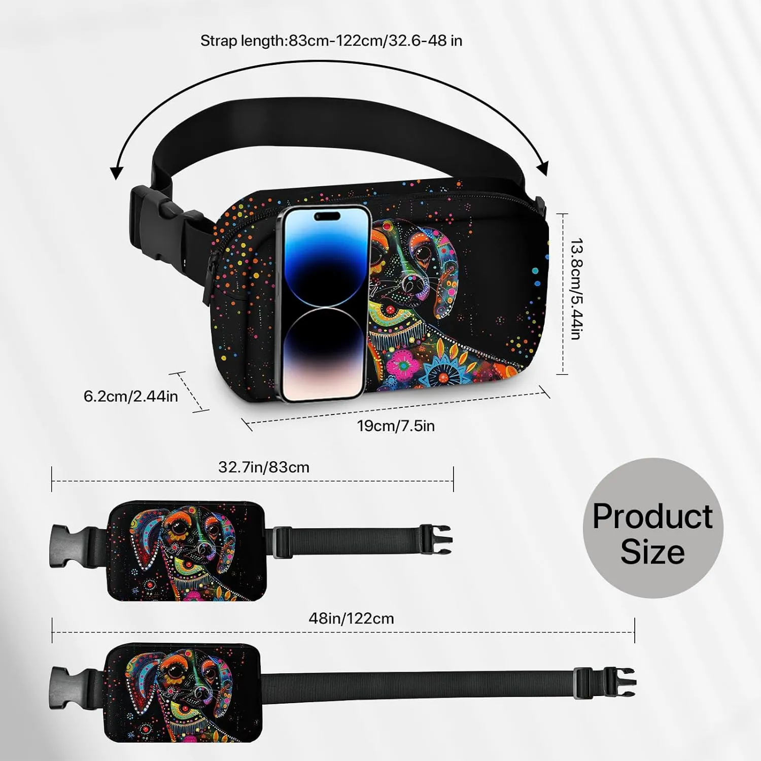Colorful Dog Fanny Pack for Women Belt Bag Fashion Waist Bags with Adjustable Strap Waist Pack Traveling Waist Pouch Running Hiking Workout