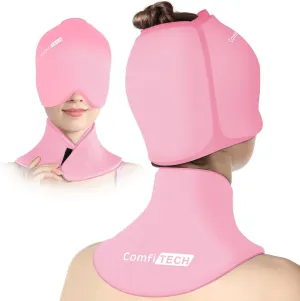 ComfiTECH Cold Cap and Neck Ice Pack Wrap Gel Combo, Care Package for Head and Cervical, Pink