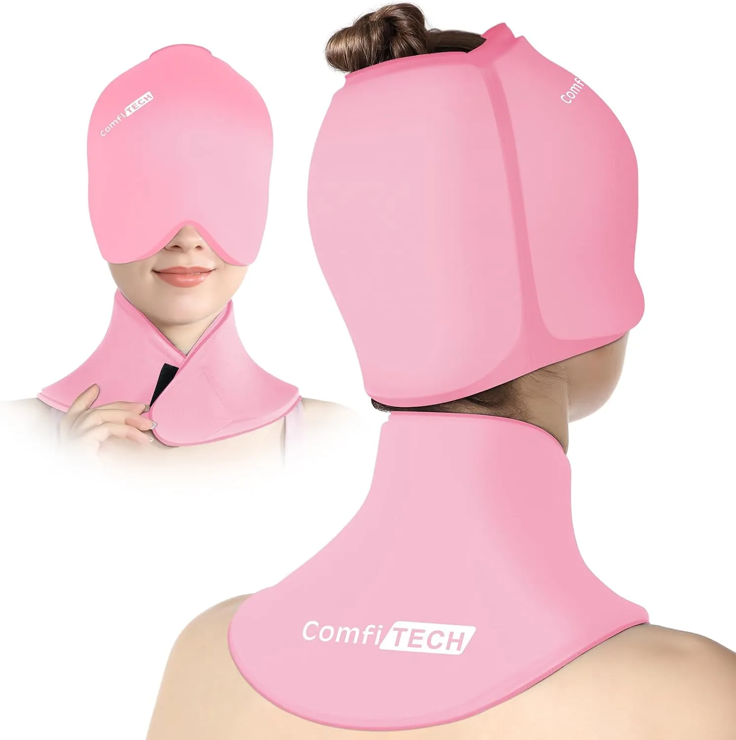 ComfiTECH Cold Cap and Neck Ice Pack Wrap Gel Combo, Care Package for Head and Cervical, Pink