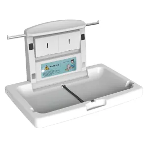 Commercial Baby Changing Station, Wall Mounted Horizontal Baby Changing Table with Safety Strap, Foldable Diaper Tables for Bathroom, White