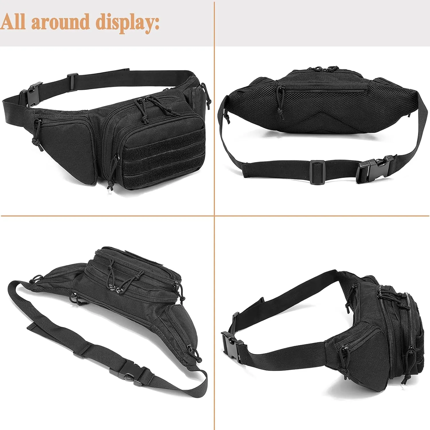 Concealed Carry Pistol Pouch - Tactical Fanny Pack Holster,Waist Gun Bag,Fits Handgun,1911 and More with U.S Patch