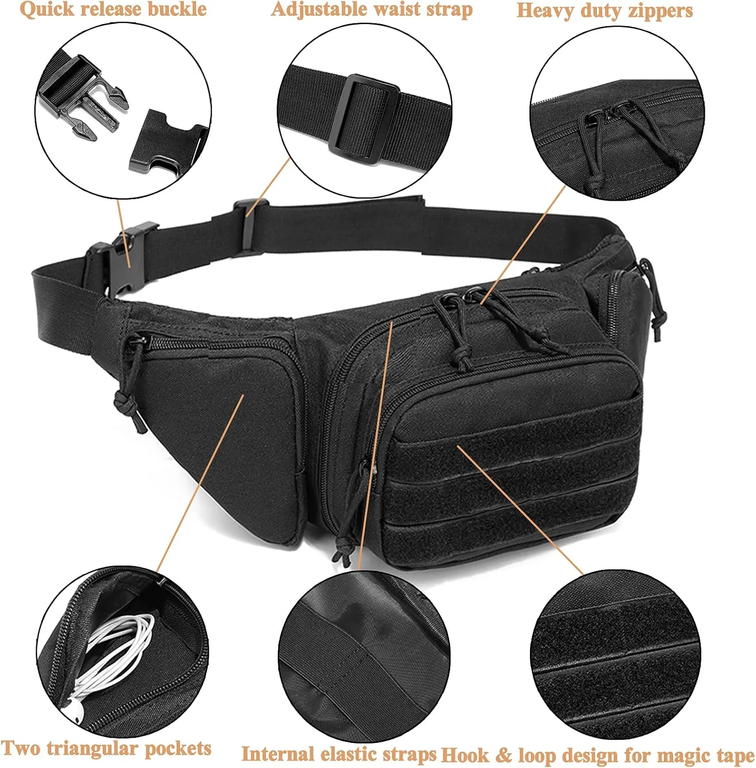 Concealed Carry Pistol Pouch - Tactical Fanny Pack Holster,Waist Gun Bag,Fits Handgun,1911 and More with U.S Patch