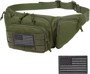 Concealed Pistol Fanny Pack ，Tactical Waist Bag Carry Gun Holster Fits Handgun, 1911 and More with U.S Patch (1 Pack Green)