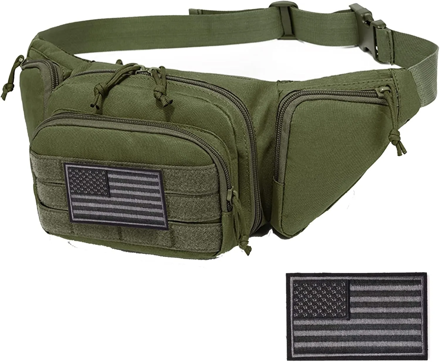 Concealed Pistol Fanny Pack ，Tactical Waist Bag Carry Gun Holster Fits Handgun, 1911 and More with U.S Patch (1 Pack Green)