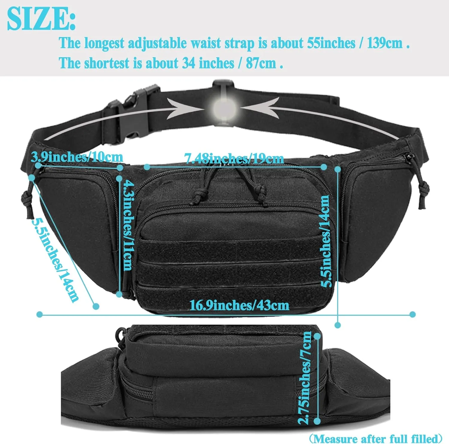 Concealed Pistol Fanny Pack ，Tactical Waist Bag Carry Gun Holster Fits Handgun, 1911 and More with U.S Patch (2 Pack Black Black)