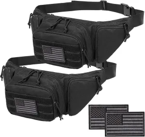 Concealed Pistol Fanny Pack ，Tactical Waist Bag Carry Gun Holster Fits Handgun, 1911 and More with U.S Patch (2 Pack Black Black)