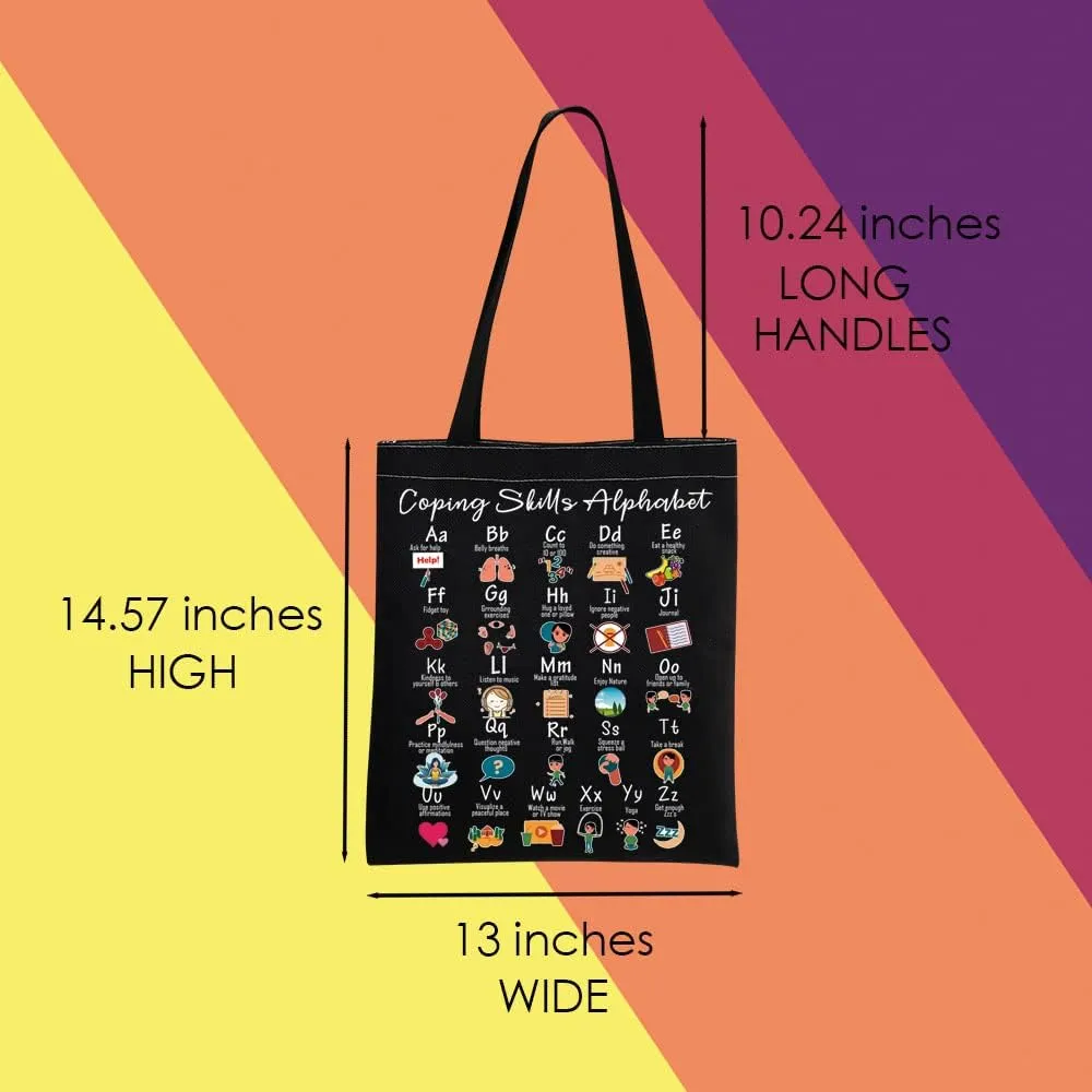 Coping Skills Alphabet Tote Bag Counselor Handbag Mental Health Awareness Bag Therapist Bag