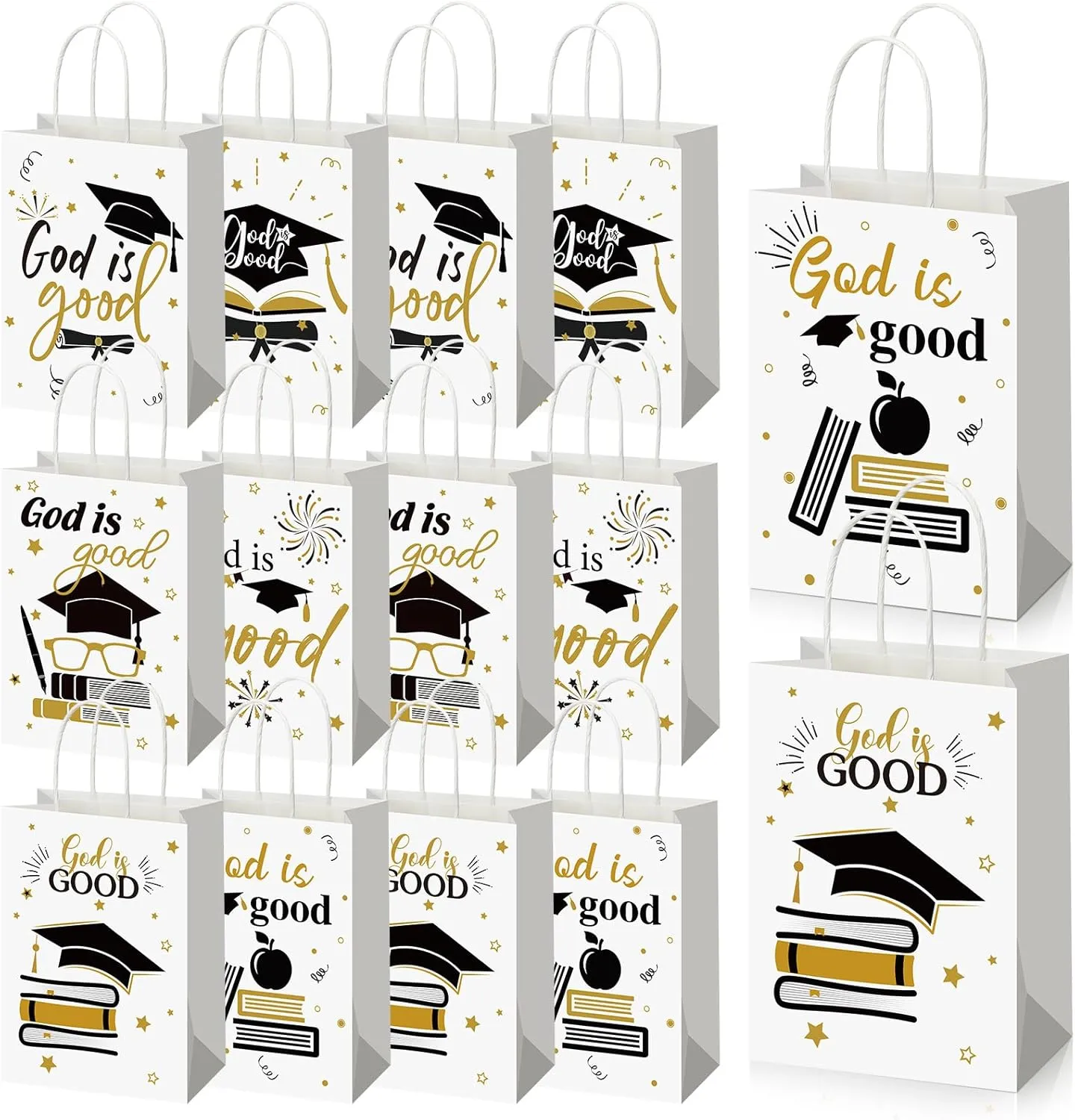 Cosblank 36 Pcs Religious Graduation Gift Bags with Handles God Is Good Grad Party Paper Bags for Graduation Season Theme Party Supplies