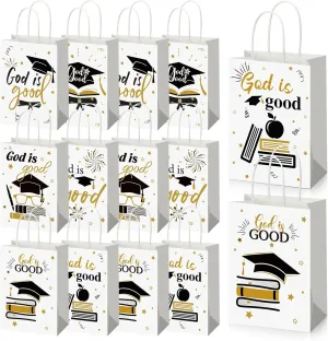 Cosblank 36 Pcs Religious Graduation Gift Bags with Handles God Is Good Grad Party Paper Bags for Graduation Season Theme Party Supplies