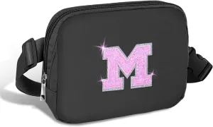 COSHAYSOO Black Belt Bag Small Waist Fanny Pack Crossbody Purse with Initial Letter for Teen Girl Women Easter Birthday Preppy Gift, Cross Body Travel Everywhere Essential Chest Pouch Trendy M