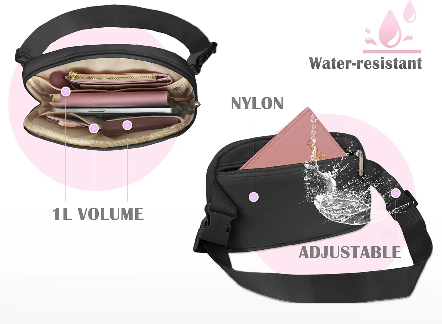 COSHAYSOO Black Belt Bag Small Waist Fanny Pack Crossbody Purse with Initial Letter for Teen Girl Women Easter Birthday Preppy Gift, Cross Body Travel Everywhere Essential Chest Pouch Trendy M