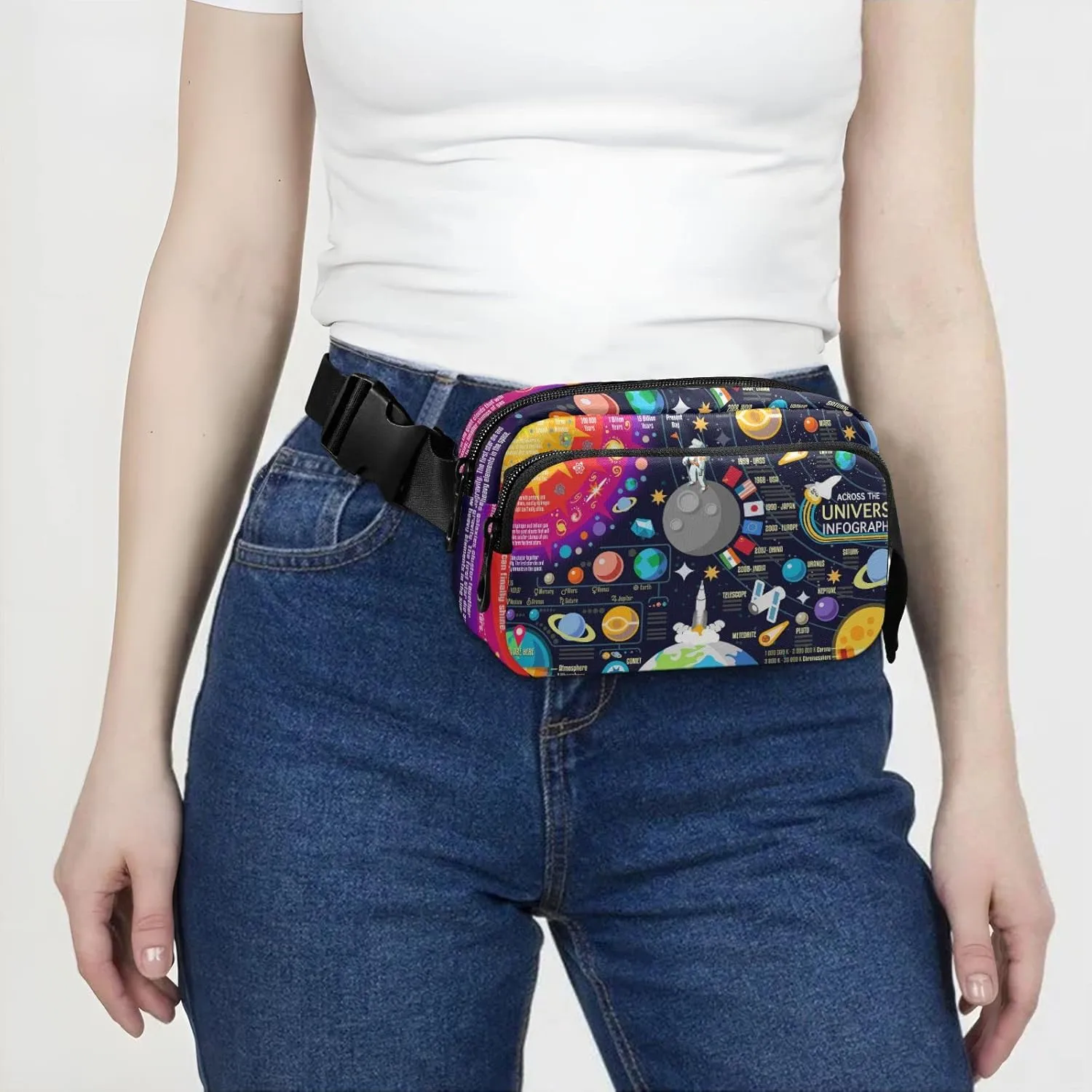 Cosmic Space Galaxy Planets Pluto Venus Mars Jupiter Adjustable Belt Running Bag, Crossbody Fanny Pack Waist Runners Bag Tote for Women Men Sports Hiking Fitness Exercise Gym Pouch