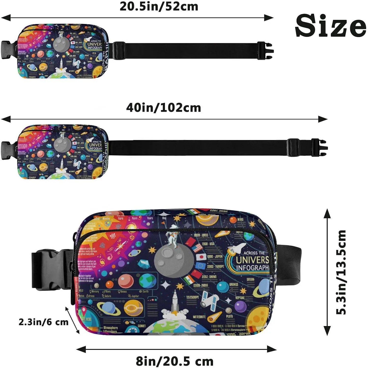 Cosmic Space Galaxy Planets Pluto Venus Mars Jupiter Adjustable Belt Running Bag, Crossbody Fanny Pack Waist Runners Bag Tote for Women Men Sports Hiking Fitness Exercise Gym Pouch
