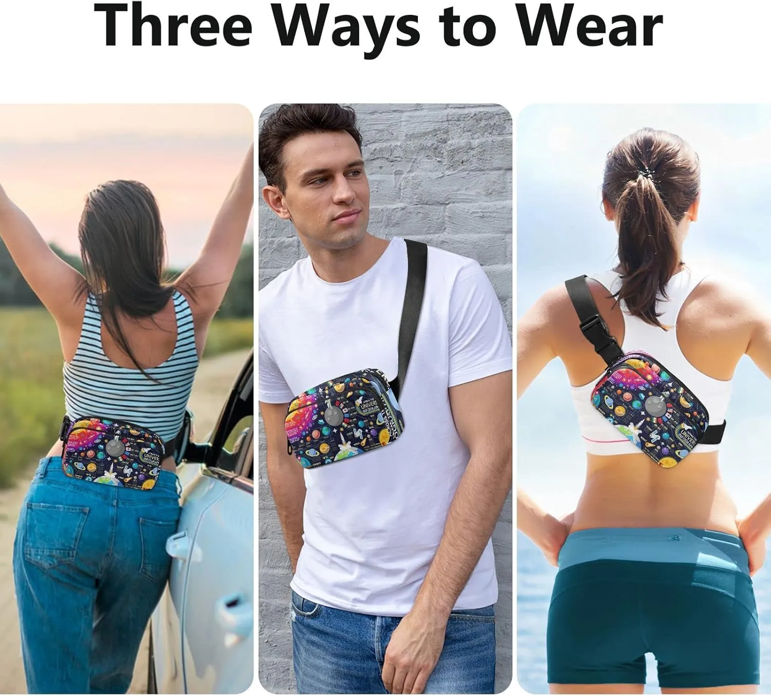 Cosmic Space Galaxy Planets Pluto Venus Mars Jupiter Adjustable Belt Running Bag, Crossbody Fanny Pack Waist Runners Bag Tote for Women Men Sports Hiking Fitness Exercise Gym Pouch