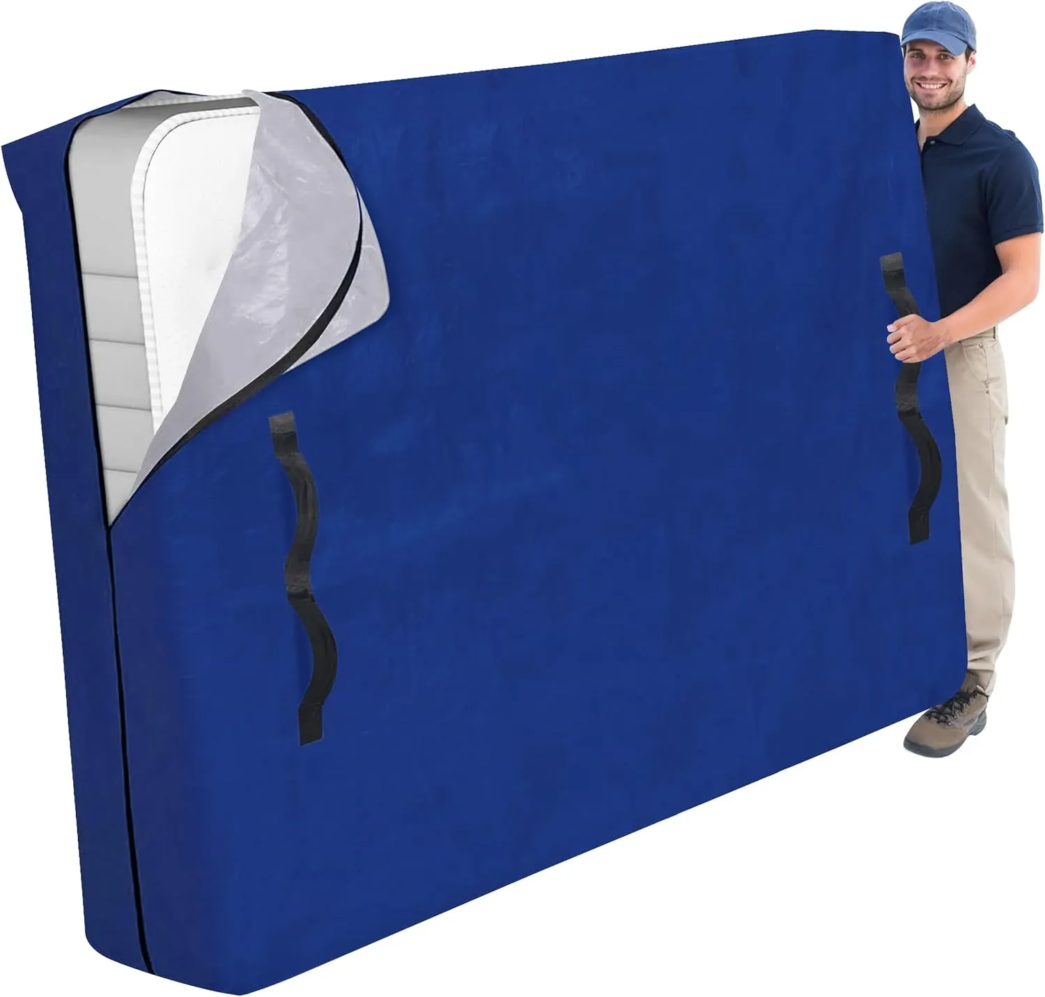 Cosy Family Mattress Bags for Moving with 8 Handles - 170GSM Extra-Thick Mattress Bag for Moving Supplies - Reusable Mattress Cover Protector Storage with Zipper - Queen Size - Blue