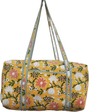 Cotton Quilted Duffle Bag Floral Print Bags Shoulder Weekender Overnight Travel Carry Gym Luggage Yoga Bag (Design-11_11)