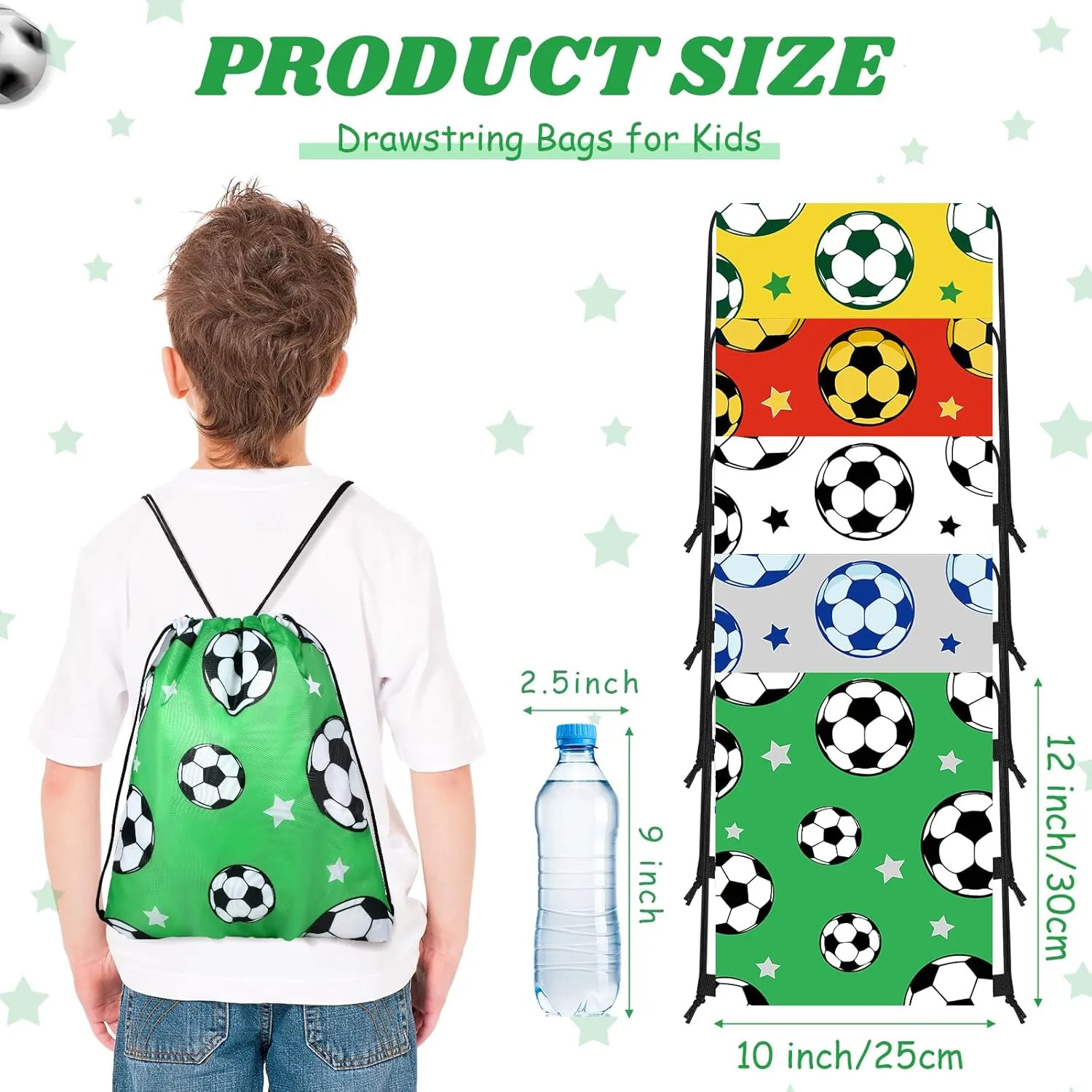 Coume 20 Pack Soccer Drawstring Bags 12 x 10 Inch Portable Sports Backpack Soccer Party Favors for Girls Boys Birthday Goodie Bag (Vivid Style)