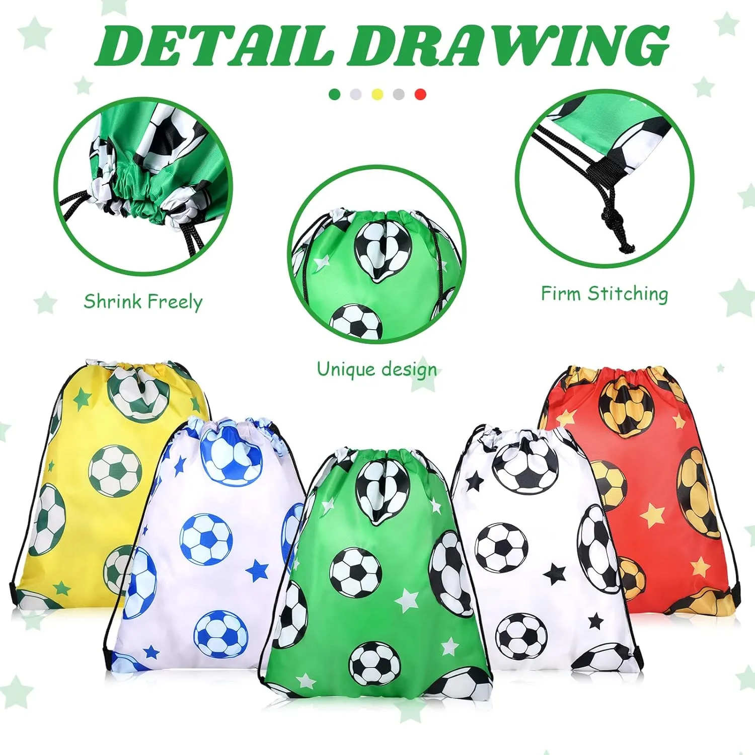Coume 20 Pack Soccer Drawstring Bags 12 x 10 Inch Portable Sports Backpack Soccer Party Favors for Girls Boys Birthday Goodie Bag (Vivid Style)