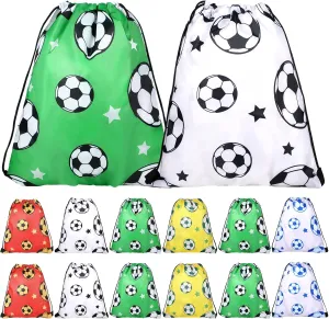 Coume 20 Pack Soccer Drawstring Bags 12 x 10 Inch Portable Sports Backpack Soccer Party Favors for Girls Boys Birthday Goodie Bag (Vivid Style)