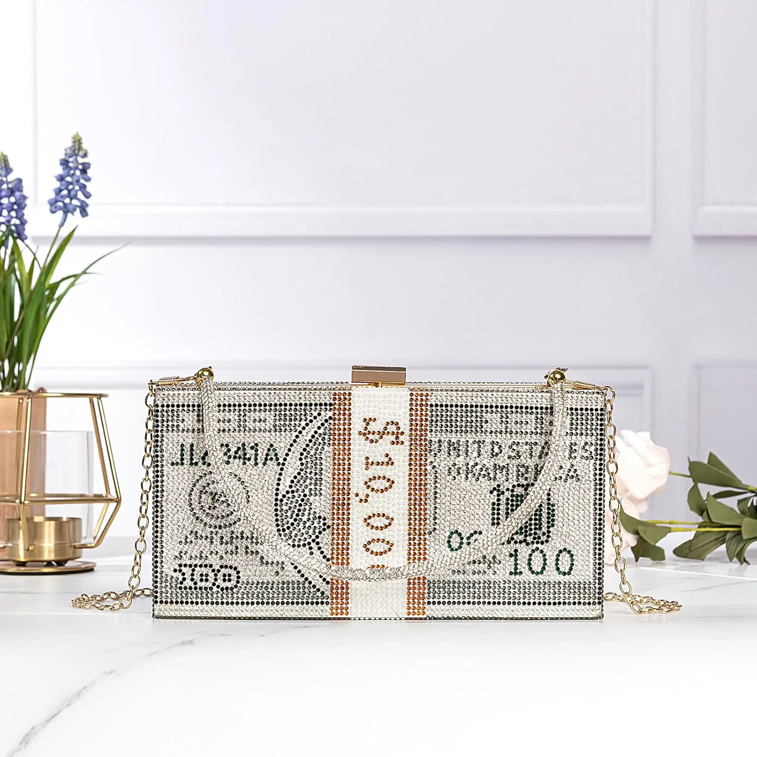 Covelin Dollar Clutch Purse for Women from, Rhinestone Evening Handbag Money Bag