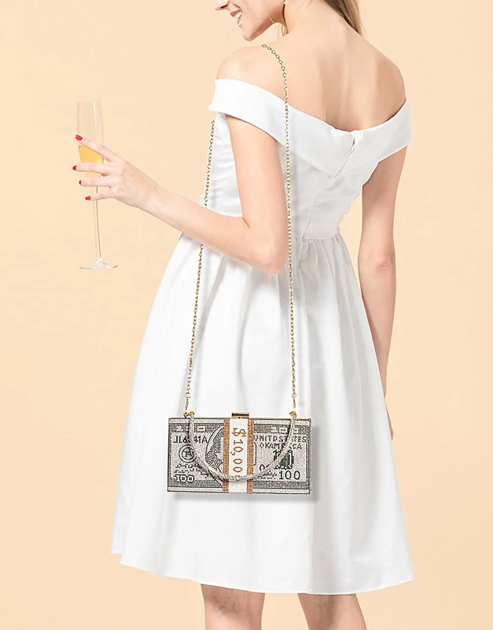 Covelin Dollar Clutch Purse for Women from, Rhinestone Evening Handbag Money Bag