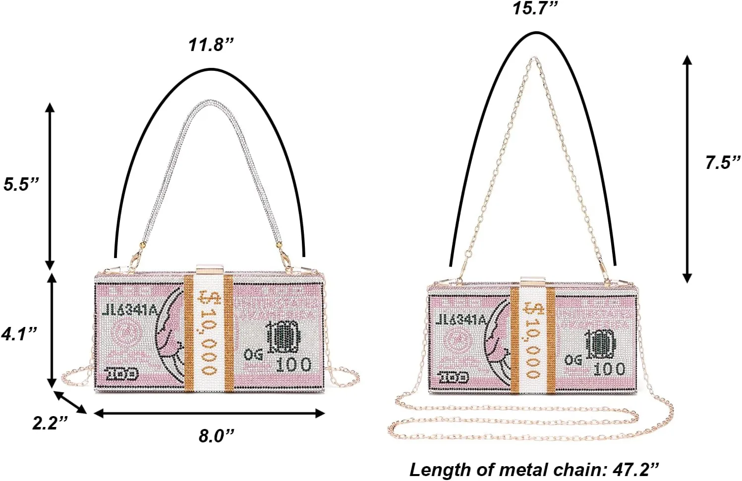 Covelin Dollar Clutch Purse for Women from, Rhinestone Evening Handbag Money Bag