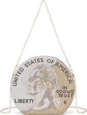 Covelin Women's Dollar Coin Handbag Rhinestone Purse Evening Clutch Bag