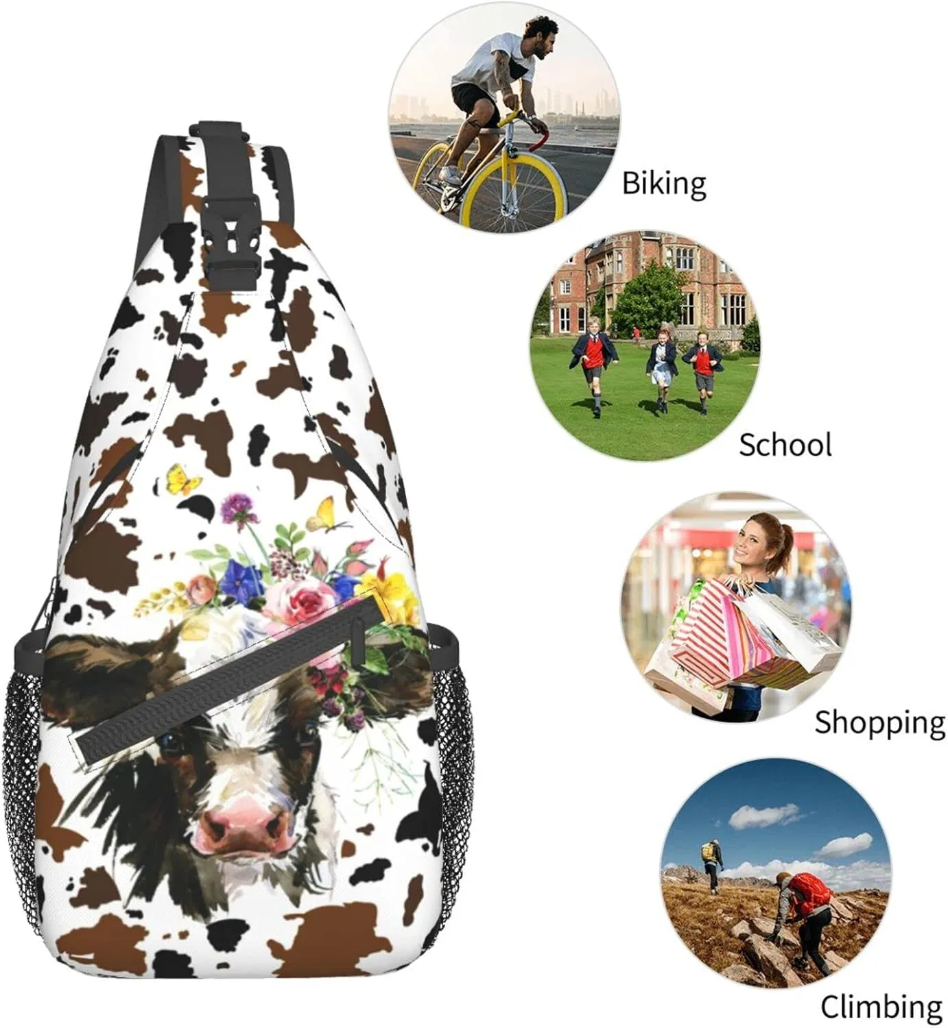 Cow Print Sling Bag Crossbody Backpack Hiking Travel Daypack Chest Bag Lightweight Shoulder Bag For Women Men