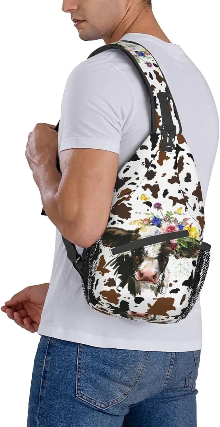 Cow Print Sling Bag Crossbody Backpack Hiking Travel Daypack Chest Bag Lightweight Shoulder Bag For Women Men