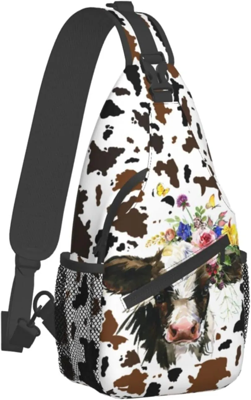 Cow Print Sling Bag Crossbody Backpack Hiking Travel Daypack Chest Bag Lightweight Shoulder Bag For Women Men