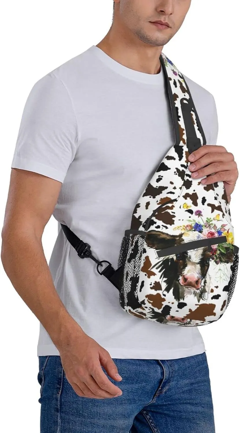 Cow Print Sling Bag Crossbody Backpack Hiking Travel Daypack Chest Bag Lightweight Shoulder Bag For Women Men