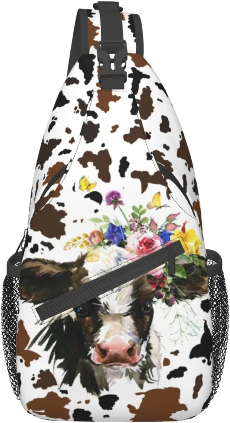 Cow Print Sling Bag Crossbody Backpack Hiking Travel Daypack Chest Bag Lightweight Shoulder Bag For Women Men