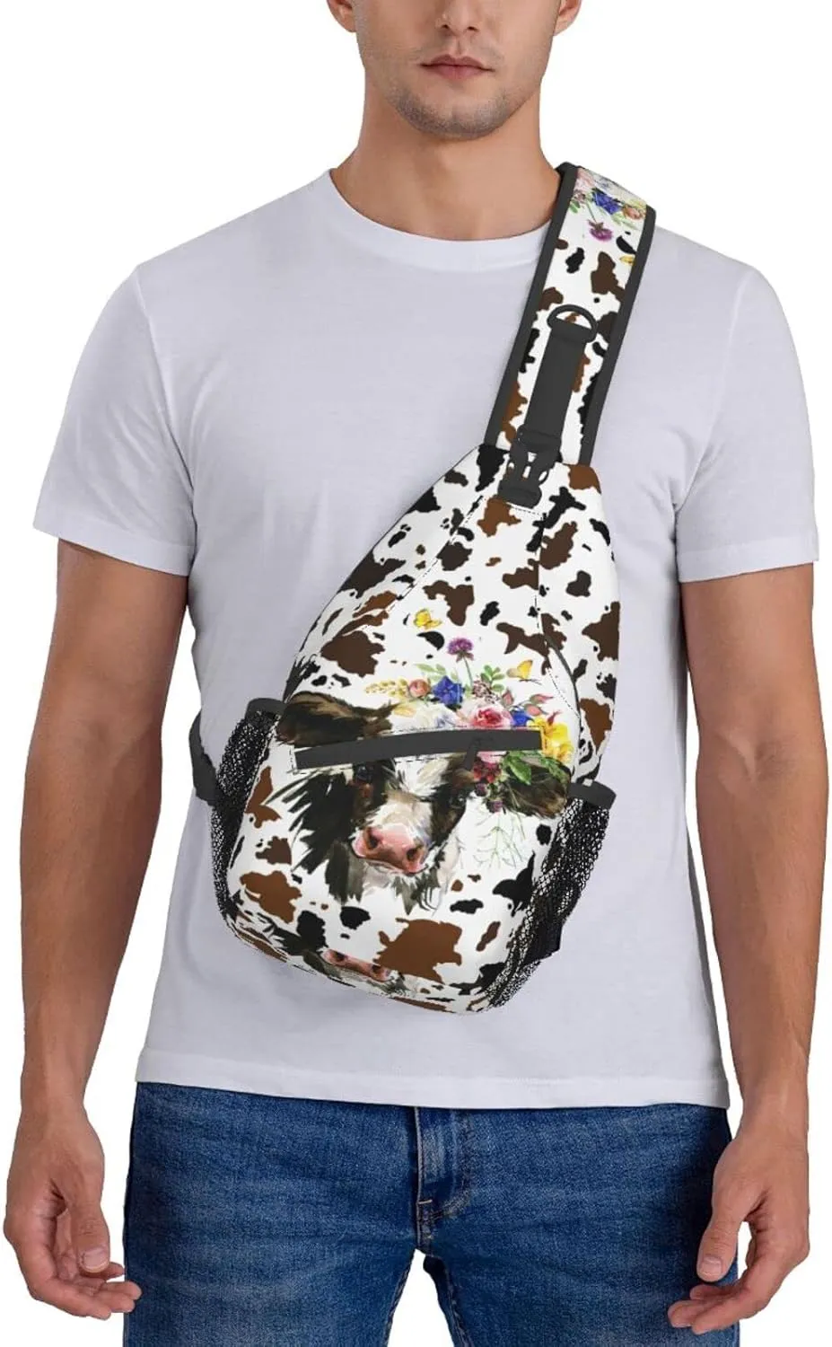 Cow Print Sling Bag Crossbody Backpack Hiking Travel Daypack Chest Bag Lightweight Shoulder Bag For Women Men