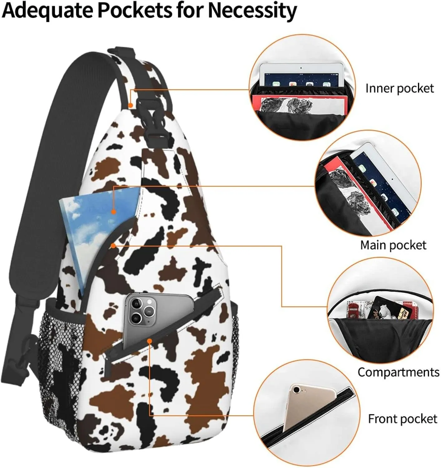 Cow Print Sling Bag Crossbody Sling Backpack Travel Hiking Daypack Chest Bags Shoulder Bag For Women Men